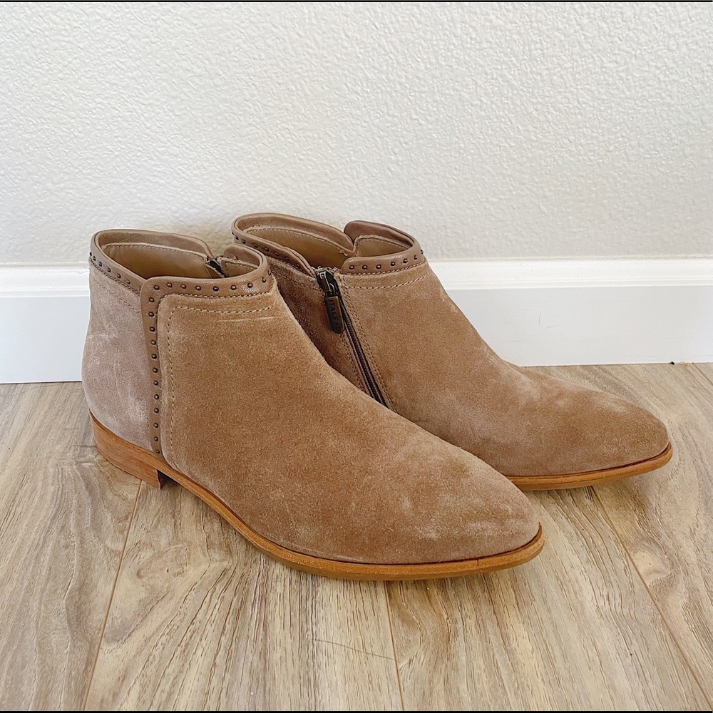 Italeau Miranda Tan Italian Leather Suede Ankle Bootie
